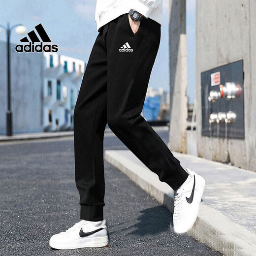 Adidas Männersportanzug Fitness lässig und modisch offene Kragenjacke lose Strickhosen H46101+GK9226/Schwarze Drei Streifen an der Seite der Jacke XL