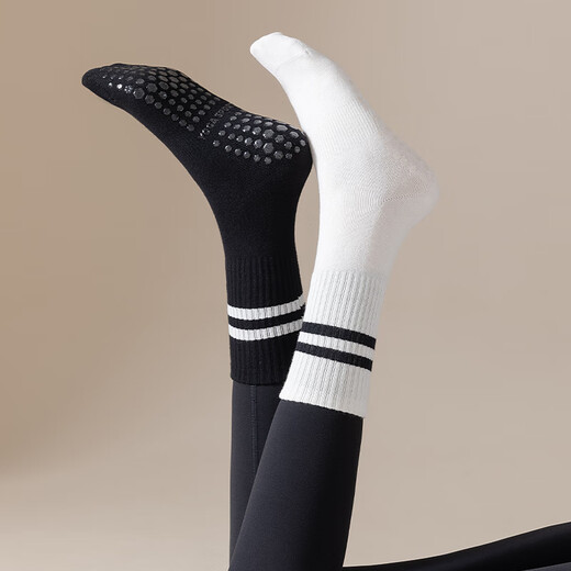 Free style yoga socks for women 2 pairs of mid-length professional Pilates sports fitness socks anti-slip shock-absorbing boneless socks autumn and winter