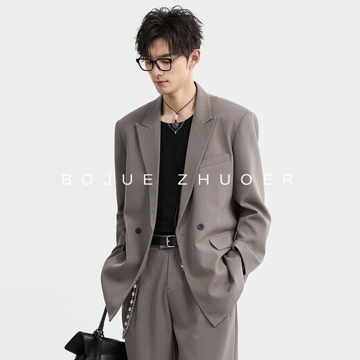 Earl Dower [Vinegar fiber Tensil Wool] Shaved Neck Commuter Suit Jacket Men's Single Suit 2025 Spring and Autumn C511139 Glacier Gray XL (180)