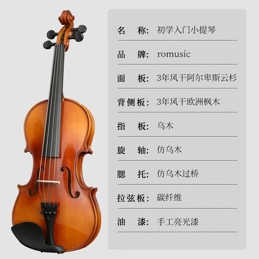romusic小提琴学生儿童初学者手工专业考级练习1/4实木亮光提琴RV-101L