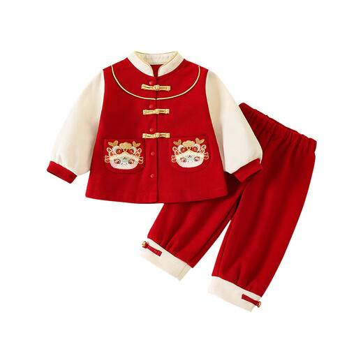 Mädchen Hanfu Anzug Frühlings- und Herbst Neues Baby Geburtstag Einjährige Kleidung Neues chinesisches Kinderwöchentliche Bankettkleidung rot 80 cm