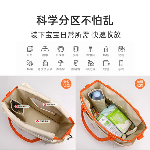 婧麒妈咪包母婴外出单背包新款时尚孕妇多功能手提包斜跨包妈妈包 米白（不带挂件）