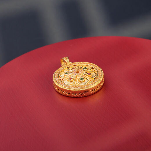 ZHIO 18K gold Hetian Jade six-character mantra compass pendant for women single pendant without chain AU750 gold pendant 18K gold (about 21*6mm) FSDZ0019