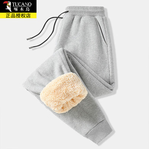 Woodpecker Autumn and Winter 2025 New Extra Thick Cotton Pants Men's Velvet Thickened Lamb Velvet Warm Loose Sports Pants for Middle-aged and Elderly People 20210/YGR Black Velvet Thickened 4XL