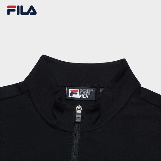 FILA 斐乐官方男装针织长袖外套2025夏新款休闲基础立领运动上衣 正黑色-BK L 175/96A/L