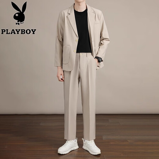 Playboy business draped casual suit suit men's loose Korean style jacket spring, autumn and winter handsome handsome suit jacket black trousers suit S size 95-115Jin Jin is equal to 0.5 kg