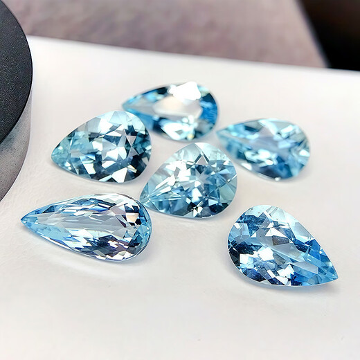 Blue Xianghe 6 drop-shaped aquamarine ring surface loose stone inlaid with 18K gold and silver men and women gift ring pendant bracelet earrings 1.1 carat 12#