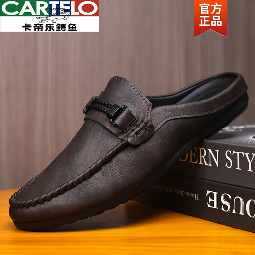 卡帝乐鳄鱼（CARTELO）春季皮面男鞋透气潮流休闲懒人鞋一脚蹬豆豆鞋男感低帮乐福鞋 D898黑色 39