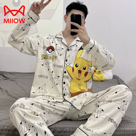 猫人（MiiOW）2025新款男士睡衣春秋款长袖薄款青少年卡通学生夏季天家居服套装 9902男款 2XL 标准(高180\180斤)