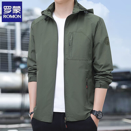 ROMON Jacket Men's 2025 New Spring and Autumn Thin Outdoor Mountaineering Soft Shell Jacket Windproof and Waterproof Outdoor Jacket Military Green Spring and Autumn Thin 868 2XL =150-165Jin Jin equals 0.5 kg