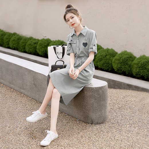 
Sibaiser 2025 summer new women's slit mid-length dress waist-hugging and slimming shirt skirt skirt
