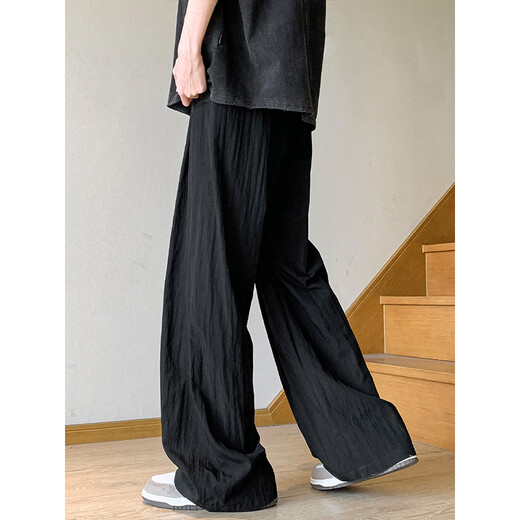 Aemape Casual Hosen für Männer und Frauen gleiche japanische heftige Yamamoto-Wäsche Spring und Sommer lose gerade langen Hose für Männer K9901 Black XL 130-145Jin [Jin ist 0,5 kg]