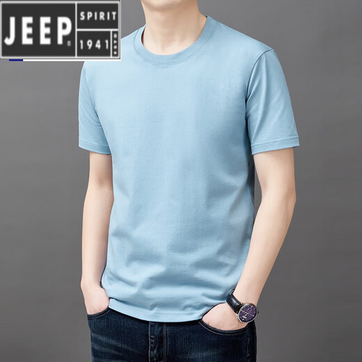 JEEP SPIRIT棉质短袖t恤男士夏季薄款时尚简约纯色上衣潮流休闲体恤衫男T恤v YS9929军绿 M 170【111-125斤】