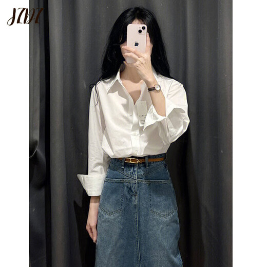 JZDZ temperament white shirt women's long-sleeved tops women's layering spring new Korean version versatile chic loose outer wear slim white M