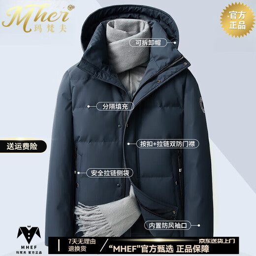 Nasaover Goose Down Jacke Herren kurz 2025 Winter Neu eingedicktes warmes mittleres Alter mit Kapuze warmer Gans Down Jacke 9717 Mist Blue Kapuze kann entfernt werden.
