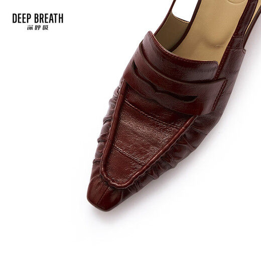 DEEP BREATH Deep Breath Women's Shoes Old Qianfeng Eel Leather Commuter Single Shoes Thin Heel Empty Shoes Women's AX11151 Red 34