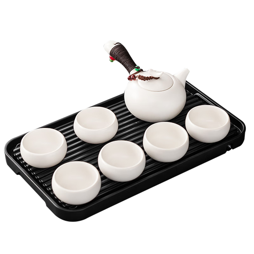 Fat Donglai's same type of tea spoon, tea spoon, Kung Fu tea set, one pot, six cups, simple home reception, black purple sand Xishi pot + drainage tray, black, 7 heads