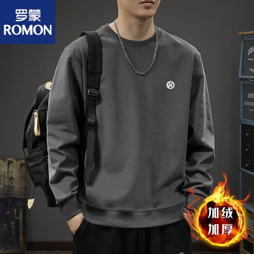 罗蒙（ROMON）重磅春秋季新款堆堆领卫衣男士重磅美式青少年外套帽衫上衣潮流 黑色圆 领卫衣款-1365【GL】 加 S 【建议95-120斤】