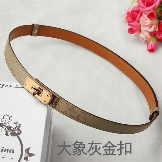 Yunfan H Home Kelly Real Leather Thin Belt Women's Lock Kelly Coat Summer Decoration avec jupe taille 13780 Classic Black Gold Buckle