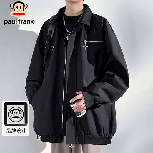 Chaqueta Paul Frank Chaqueta Casual de Primavera y Otoño para Hombre Tops Sueltos de Marca de Moda para Hombre Negro XL