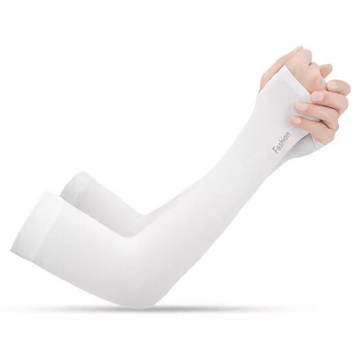 Fishing Sleeves Ice Silk Sunscreen Men and Women Summer Outdoor Driving Arm Guards Cool Breathable Thin Ice Sleeves Thumb Style-White 1 Pair