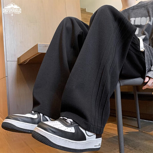 Dingfengbaoluo casual pants men's autumn drape loose straight pants trendy wide-leg sweatpants DFK28 black XL