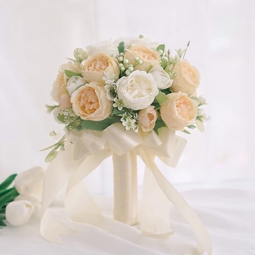 手捧花新娘韩式婚礼结婚领证仿真花束森系婚纱摄影拍照道具手捧花 三生三世白+粉