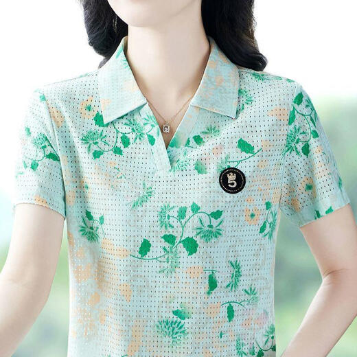 Pincall women's top lapel T-shirt with collar middle-aged women lead short-sleeved new style for women's embroidered outer wear Purple 844 XL Recommended 115130Jin [Jin equals 0.5 kg]