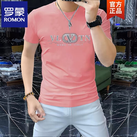 Camiseta de manga corta de Romon para hombres 2025 Nueva camiseta de diamante de diamante de planchado de verano.