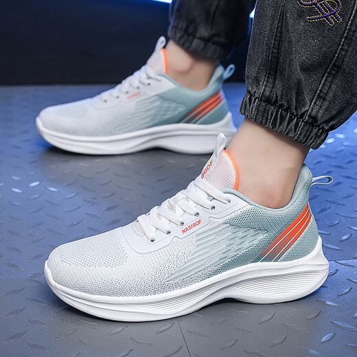 PGAN Special Lightweight Schock-absorbierende Laufschuhe für Aufnahmeprüfungen der Junior High School für männliche Schüler Weiß/Bentley Green 6636 Doppel-Netz [Ultra-Licht atmungsaktiv 35