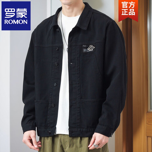 Romonjacke Herren Frühling und Herbst 2025 Neues Hemd Revers Herbst Herren Work Jacke Frühherbst-Jacke Top K12806 Black suggeriert 90-120jin [Jin Equals Equals] M.