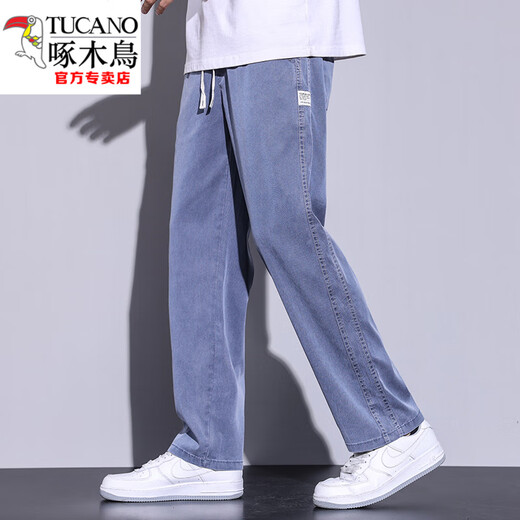 Woodpecker (Tucano) Jeans de couleur claire masculine 2025 Summer de glace d'été Sports en soie de glace à jambes droites lâches et pantalon long décontracté 1048 = bleu clair M (poids recommandé 90-115 Jin [Jin est égal à 0,5 kg]))