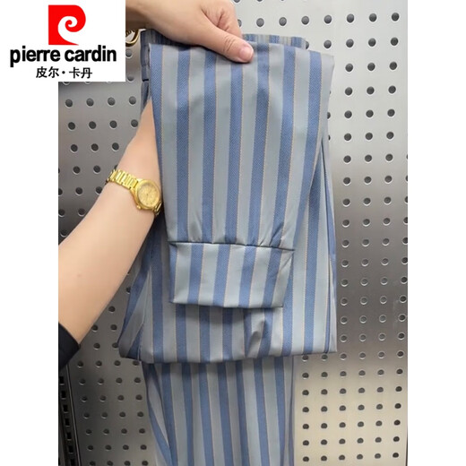 Pierre cardin ice silk vertical striped casual pants men's summer thin quick-drying small feet trousers fashionable printed versatile harem pants gray 29