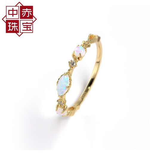 中赤森糖星球京都清晨日系轻奢复古精致欧泊石溢彩纯银镀金戒指 欧泊石戒指#15925纯银镀金