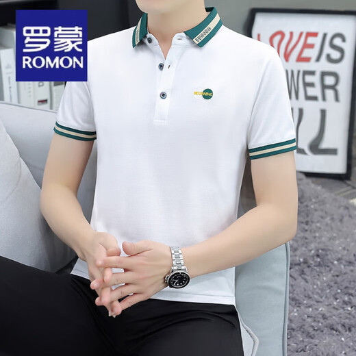 罗蒙（ROMON）夏季男士短袖t恤翻领polo衫潮流韩版冰丝半袖体恤潮牌男装上衣服 679白色 M (适合：100-120斤)