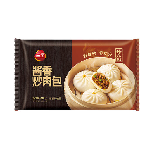 Sanquan fried stuffing large bun sauce-flavored meat bun 480g*1 bag, semi-finished food, bread, breakfast