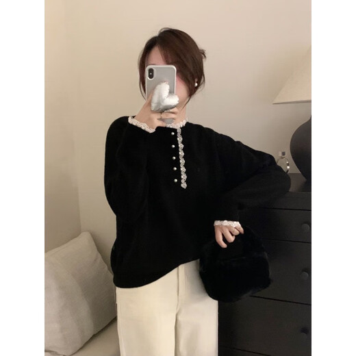 Camisa de base cálida de terciopelo de medio tiempo empalmado con encaje de Manlan para mujeres en otoño e invierno Nuevo diseño Sense Slim Camiseta Top W833 Off-White [Velvet de desarrollo cálido] XL recomendado 115-130Jin [Jin equivale a 0.5 kg]