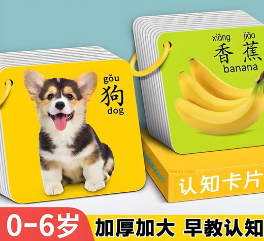 亨给力动物卡片早教认知启蒙书儿童识字宝宝看图识物图幼儿数字益智玩具 4本:动物+人物+交通+数学[360面]