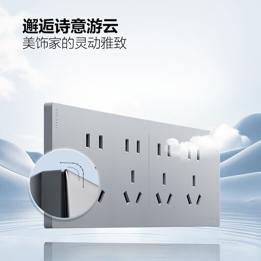 Bullen (Bullen) Ultra-dünner Schalter Buchse Fünf-Loch-Sockel USB Rahmenloser großer Panel Mattescreme Stil Dekoration Haushalt G60 Moon Shadow Grey 20 Löcher 10a (75*197mm) Sockel