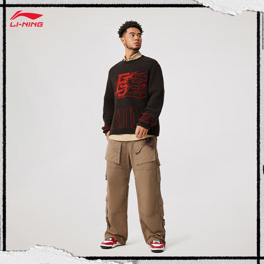 Li Ning's anti-wu field丨 Pullover round neck sweater men's summer new contrasting color trendy and cool loose and versatile sports sweater Dark and brown-1 L