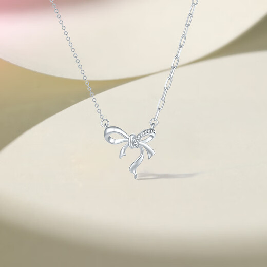 Saturday Fu PT950 platinum necklace for women platinum pendant bow birthday gift B0614839 40+5cm about 2.98g