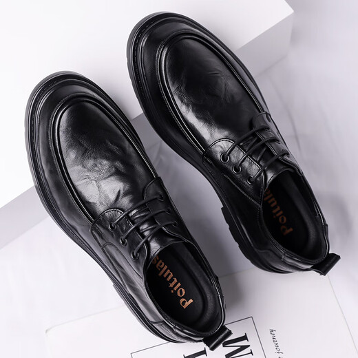 Zapatos de cuero portuleso para hombres de negocios británicos para hombres zapatos casuales de negocios de manera baja con planta gruesa zapatos formales zapatos de boda 9929 negro 42