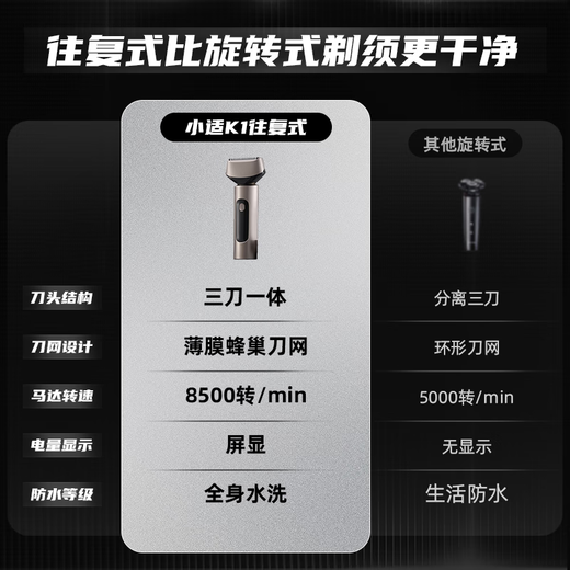 小适电动往复式三刀头剃须刀全身水洗便携刮胡刀送男友送父亲生日礼物 K1