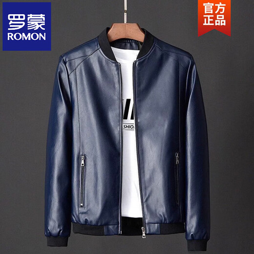ROMON Men's Priority Baseball Collar Leather Jacket Men's Autumn New Trendy Versatile Handsome Motorcycle Pu Leather Jacket Men's 817 Black Recommended 120-135 Jin Jin equals 0.5 kg XL