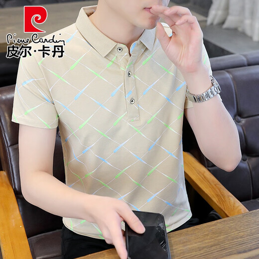 皮尔卡丹（pierre cardin）2025春秋新款POLO.领短袖男ins修身翻领半袖T恤男士体恤上衣服 F9226卡其 2XL