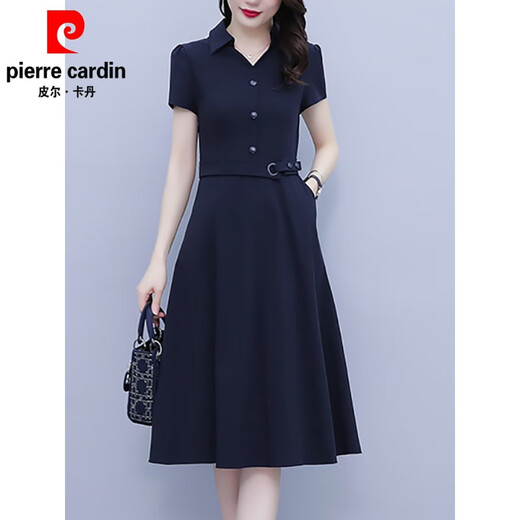 Pierre Cardin Brand Dress Ghiffon Summer 2025 Nuevo temperamento pequeño de gran tamaño y ropa de verano que abraza la cintura 9905 azul marino 4xl recomendado 160-175Jin [Jin iguala 0.5 kg]