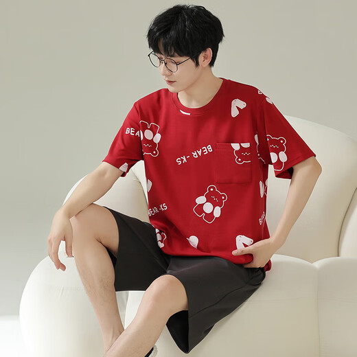Cat men pajamas men's summer short-sleeved shorts for summer thin Xinjiang cotton stripes can be worn outside casual home clothing DGG-Z679 M [recommended to be 80-100 Jin [Jin equals 0.5 kg]]