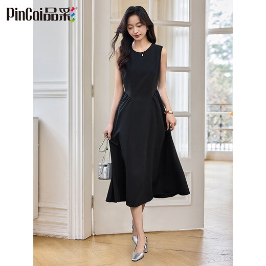 Vestido Pincai (Pincai) con temperamento femenino Vestido negro de Hong Kong con cuello redondo sin mangas, falda larga P52Q014