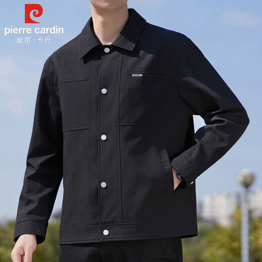Pierre cardin jacket men's spring and autumn trendy loose work jacket men's lapel casual top men's clothing black XL