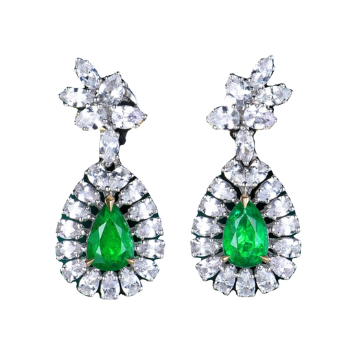 HEEKAIYI Emerald Gemstone Earrings Women's Diamond Earrings Luxury Jewelry Chinese Valentine's Day Birthday Gift for Wife and Girlfriend Selected Emerald Gemstone Earrings 1.4 Carats